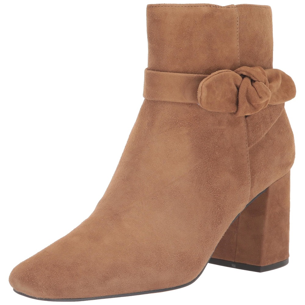 Bella Vita Felicity Cognac Suede Leather Block Heel Bow Booties Womens 6.5 XW
